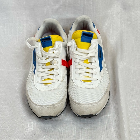 Puma White, Blue, Yellow, and Red Sneakers - Picture 1 of 3
